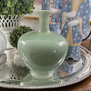 Vintage Chinese Celadon Green Crackle Glaze Bottle Neck Vase 9 
