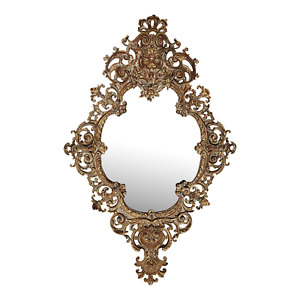 Large Antique French 19th 20th C Pierced Gilt Bronze Gargoyle Face Wall Mirror