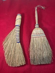 Vintage Lot 2 Antique Primitive Hand Whisk Broom Straw Handmade Old Hearth Tools