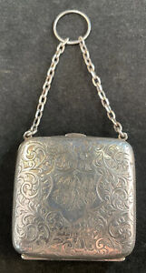 Small Size Etched Sterling Silver Change Purse Case English 1908