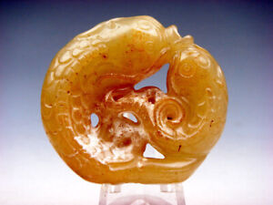 Old Nephrite Jade Stone Carved Pendant 2 Fishes Kissing 02092405