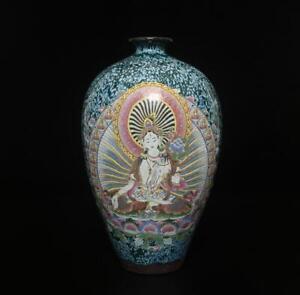 Old Chinese Jun Yao Jun Kiln Yaobian Glaze Vase Pot W Buddha