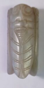 Antique Old Chinese Hand Carved Natural Hetian Jade Three Faced Cicada Pendant