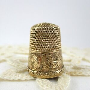 Antique 1890 Gold Filled Thimble Simons Brothers Wild Grapes Leaves 