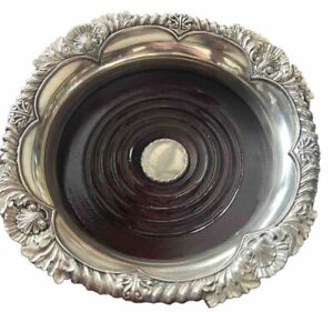 Vintage Silver Plate Wine Coaster With Wood Insert
