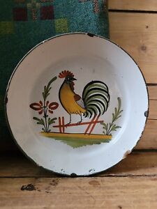 A Fantastic Early 19th Century Tin Glazed French Plate Cockeral Pancake Plate