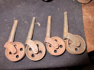 4 Vintage Casters Cast Iron 4 Holes 1 5 Wheels 1