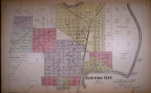1887 Plat Map Junction City Davis Co Kansas 17x28 Free S H 058