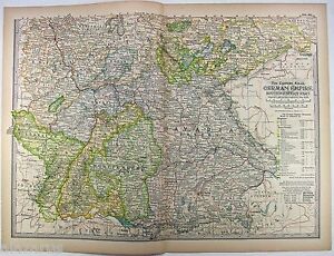 Sw Germany Original 1897 Map By The Century Company Antique
