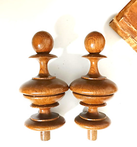 2 Antique Wood Post Finial Wooden Topper For Furniture Pediment Clock 5 3 In