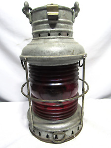 Perkins Marine Lamp Hdwd Lantern Ribbed Red Glass