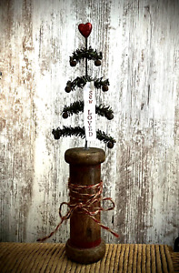 Grubby Primitive Valentine S Day Christmas Tree Old Wood Spool Sew Loved Ooak Gp