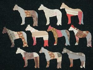 10 Primitive Antique Cutter Quilt Standing Horses Look Scrapbooking Applique 