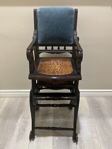 Antique Victorian Wooden Convertible Combination Baby High Chair Stroller 38 T