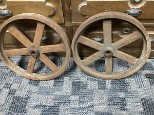 Antique Cast Iron Factory Cart Wheels 15 X 1 7 8 Railroad Gas Engine Steampunk