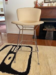 Knoll Bertoia Barstool Chair With Beige Seat Pads 4 Available 