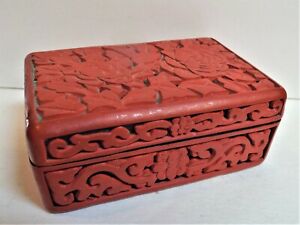 Antique Chinese Red Cinnabar Box Trinket Lacquer Interior 4 X 2 5 Vintage