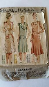 Antique Sewing Pattern 5725 Ladies Dress 1920 S