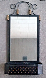 French Italian Gilt Tassel Tin Tole Combo Mirror Floral Box 12 X 25 