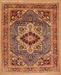 Heriz Blue Tribal Hand Knotted Wool Oriental Area Rug Carpet 8 2 X 10 4 