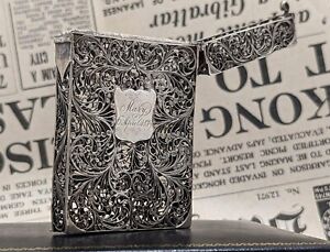Antique Victorian Filigree Pattern Mary 6 April 1839 Silver Card Case
