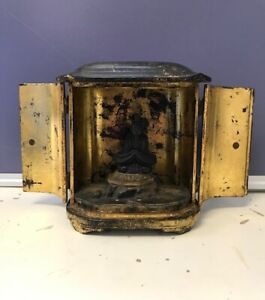 Japanese Antique Traveling Gold Lacquer Shrine With Miniature Buddha
