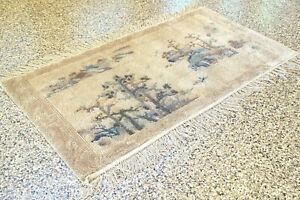 Vintage Chinese Peking Silk Pictorial Hand Knotted Cut Pile Rug 3x2
