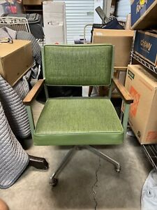 Vintage All Steel Office Swivel Desk Tanker Mcm Steel Arm Chair Green