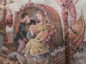 Lovely Old Tapestry Wall Hanging Table Runner Venetian Courting Scene Belgium