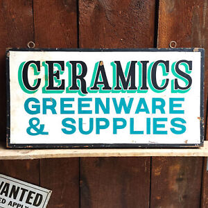 Hand Painted Vintage Wooden Double Sided Ceramics Greenware Supplies Sign