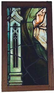 Antique Framed Kiln Fired Stained Glass Church Window Section Philadelphia Pa
