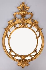 Vintage Italian Neoclassical Style Gilt Resin Mirror With Crest 22 H
