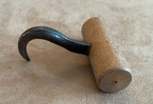 Hay Hook Wood Handle Meat Ice Logging Hand Held 3 Farm Tool Vintage Iron Metal