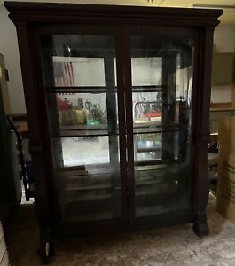 Vintage Curved Glass And Mirrored China Cabinet Hutch
