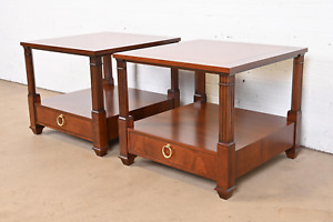 Baker Furniture French Regency Cherry Wood Two Tier Nightstands Or End Tables