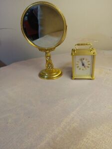 Vtg Rare Ornate Brass Vanity Mirror Brass Dunhaven Alarm Clock