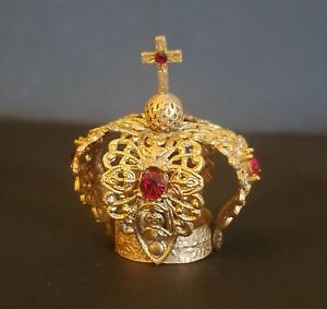 Vintage Antique Mini Jeweled Crown Religious Crucifix Statue Doll Size