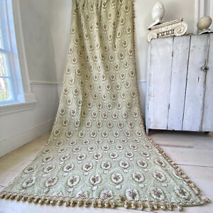 Green Damask Vintage French Fabric Material Curtain Drape Old Chateau Floral Ba