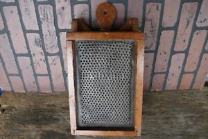 Antique Primitive Wood Wall Hanging Food Grader Hand Punched Tin W Pull Drawer