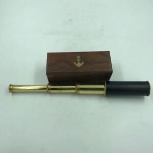 Nautical 15 Brass With Leather Finish Telescope Pirate Spyglass With Wooden Box