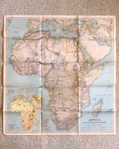 Africa Airways And Relief Map Pre War Vintage 1935 National Geographic Magazine