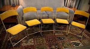 Mcm Antique Gold Velvet Folding Chairs By A Fritz And Co Set Of 5