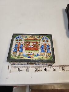 Amazing Rare Decorated Antique Chinese Cloisonne Enamel Box Brass Wood 4 5 X3 5 