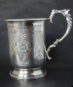 Rare Antique Victorian Solid Silver Tankard Christening Mug Cup London 1870