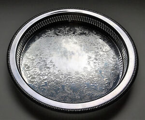 Vintage Wm Rogers Silver Plate 9 5 Round Reticulated Gallery Tray