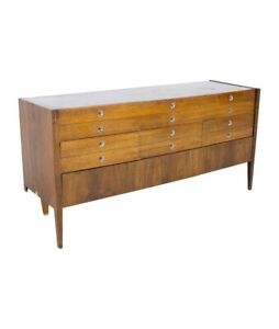 Bassett Trimline Mid Century Walnut 9 Drawer Lowboy Dresser