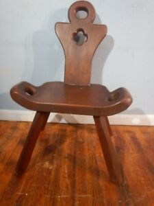 Primitive Wooden 4 Legged Birthing Spinning Chair Milking Chair