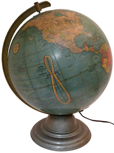 George Cram Mid 20th C American Vint 12 Illuminated Elct World Globe Tabel Lamp