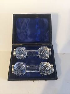 Antique Sterling Silver And Cut Glass Knife Rests In Fitted Box