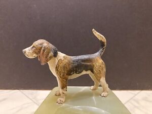 Ca 1925 Austrian Cold Painted Bronze Beagle Dog On Onyx Style Of Franz Bergman